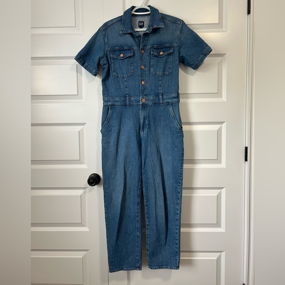 GAP Blue Denim Short Sleeve Jumpsuit - Picture 4 of 8